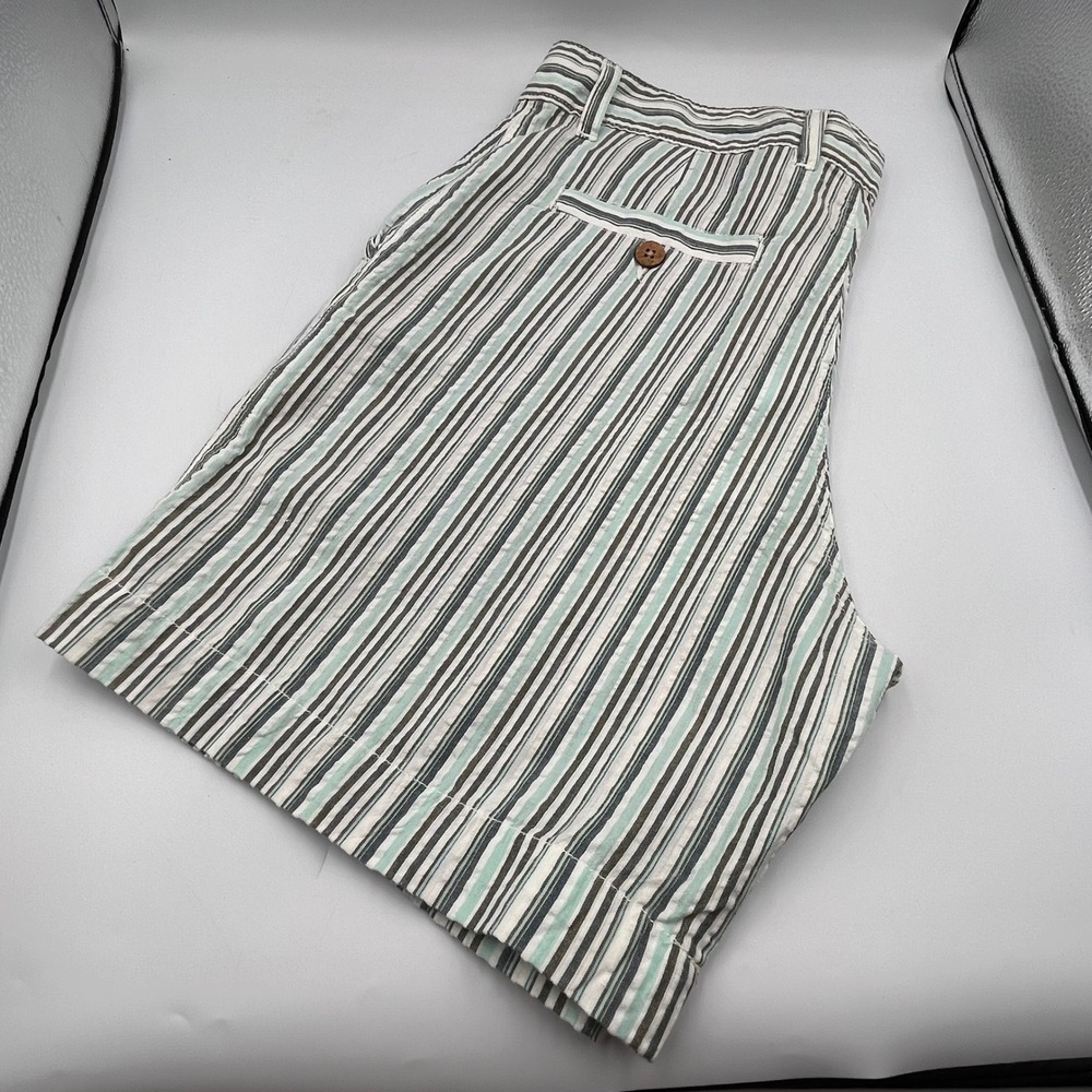 Vintage 1946 Mens Striped Cotton Snapper Shorts Size 40 Teal Grey White Coastal